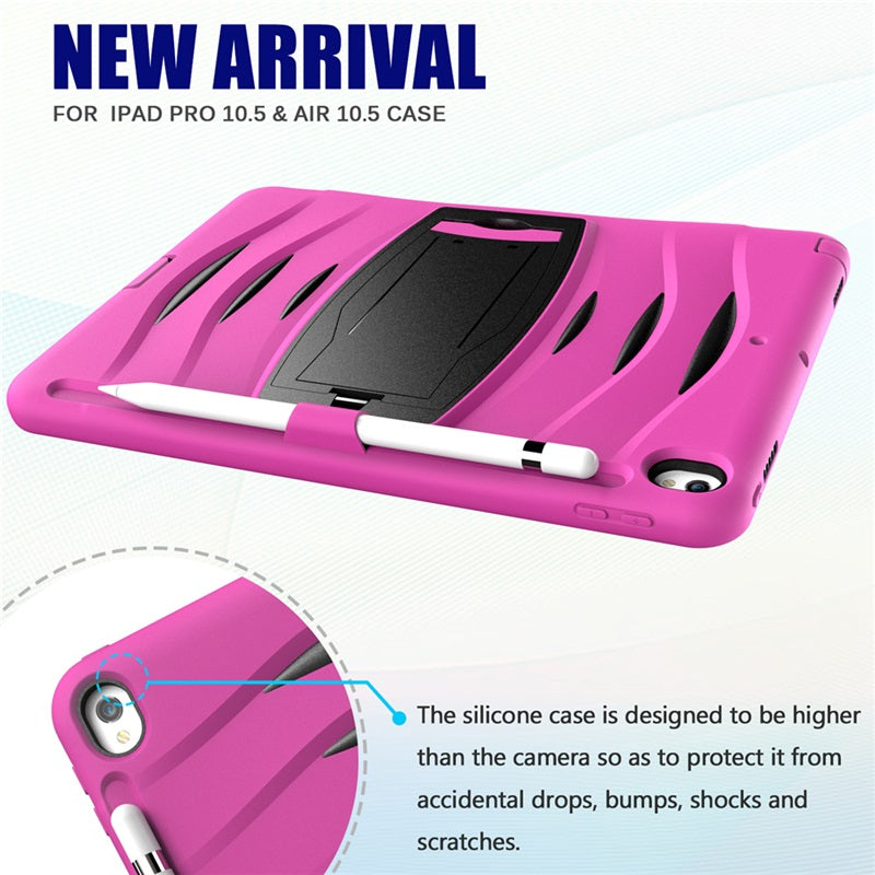 Shock Wave Kickstand Case Anti-Fall Protection With Pencil Holder For 10.5inch iPad Air3/iPad Pro10.5-Rose Red