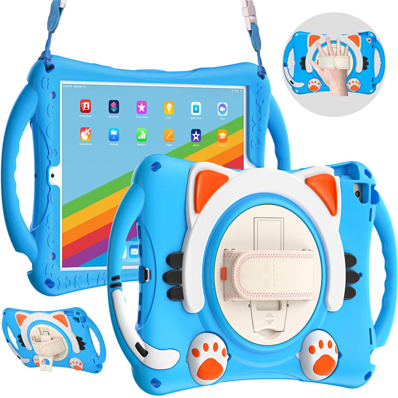CatA iPad Silicone Case For iPad 10.2 Air10.5 Pro10.5 Built-in Handle Stand With a Strap-Light Blue