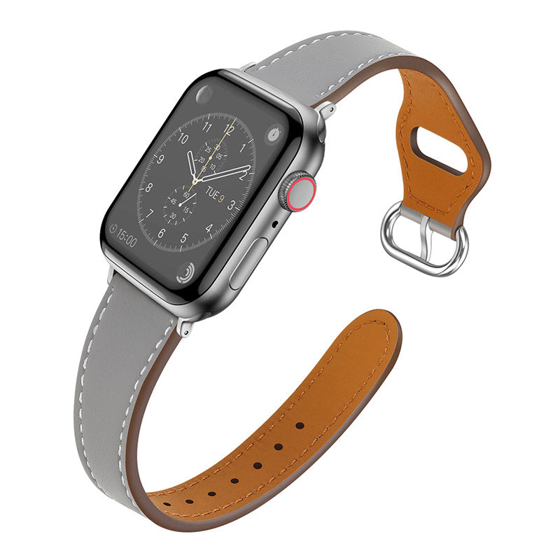 Apple Watch Strap Solid Color Leather for iWatch Series 7/SE/6/5/4/3/2/1-Grey