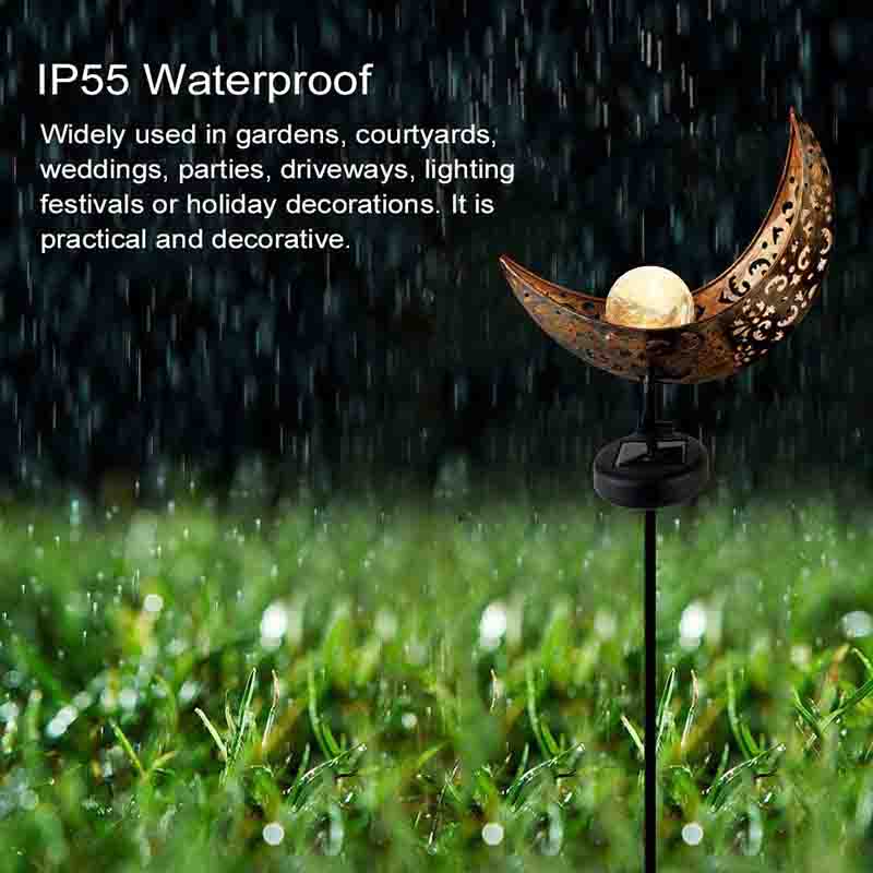 2 Pack Garden Metal Moon Weatherproof Solar LED Decorative Lamp with Warm White Spherical Lamp Post Suitable for Lawn Courtyard Courtyard