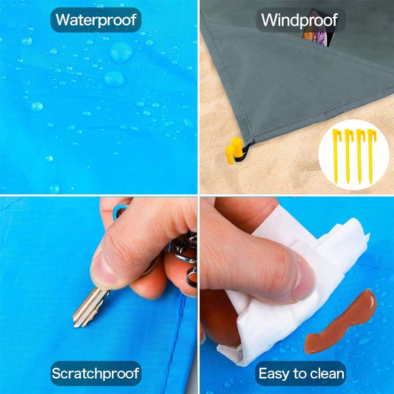 Beach Blanket Large Outdoor Nylon Picnic Mat Sandproof Waterproof-Blue White Gray