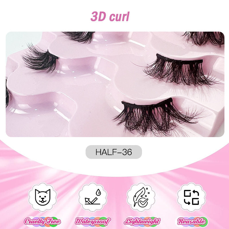Half Lashes Natural Looking Cat Eye Fluffy 3D Curly False Eyelashes-36