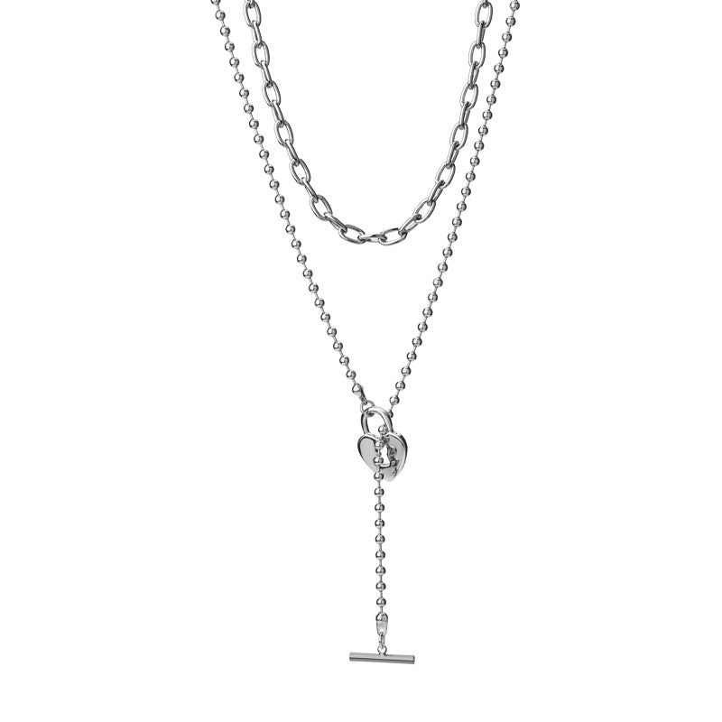 Lover Heart Padlock Necklace Double Layer Clavicle Chain