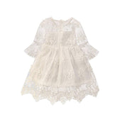 Flower Girls 3/4 Sleeve Dress Girls Lace Princess Party Tulle Summer Vintage Dress-White