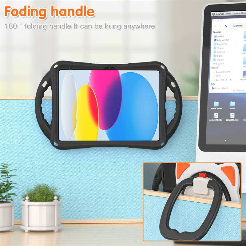 Cat Tablet Case For iPad 10th Kids Friendly with Handle Stand-BlackOrange