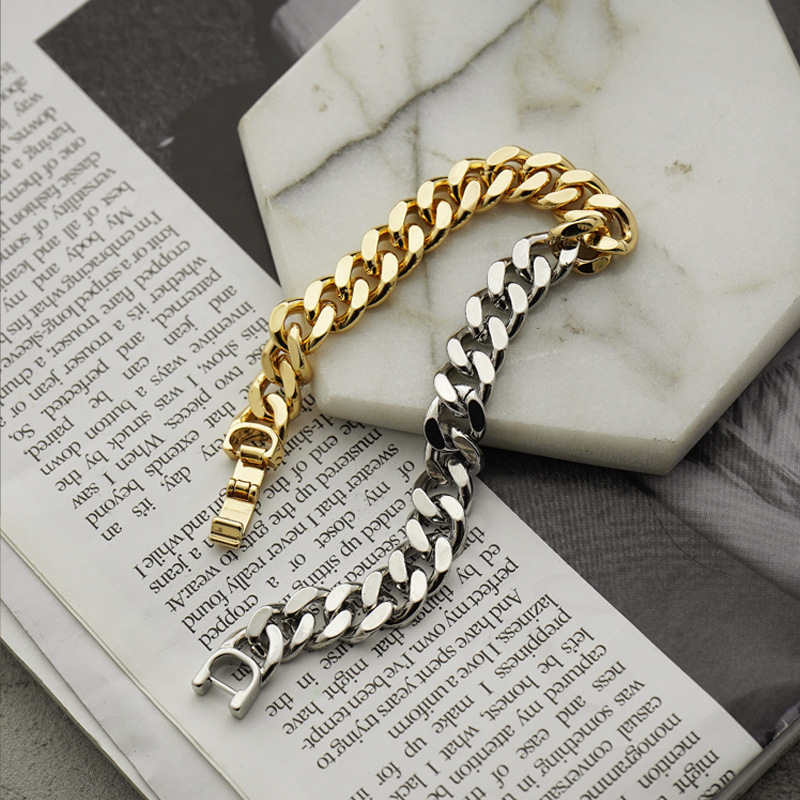 2 Tone Stainless Steel Cuban Bracelet for Women and Men