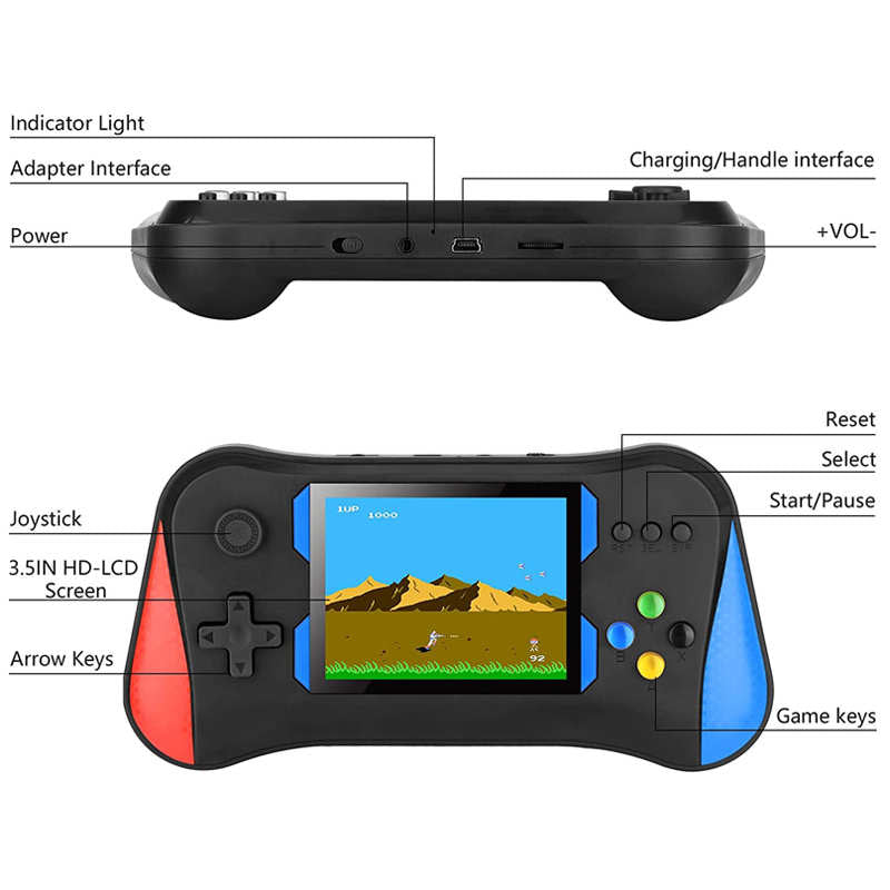 3.5 in Color Screen Dual Handheld Game Console 500 Classic Games Support TV Connection -Black