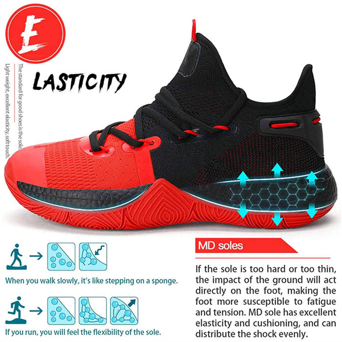 Boys Basketball Shoes Non-Slip Girls Sneakers Durable Kids Running Shoes-BlackRed