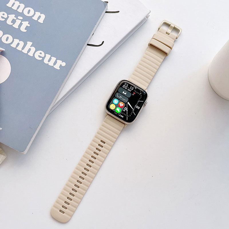 Silicone Wave Pattern Watch Band Compatible with Apple Watch- Beige