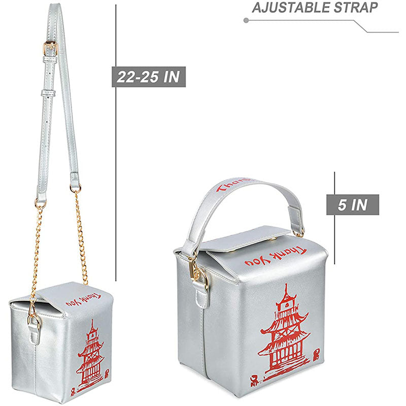 Fashion Crossbody Bag Chinese Takeout Box Style Clutch Bag for Girl-Silver