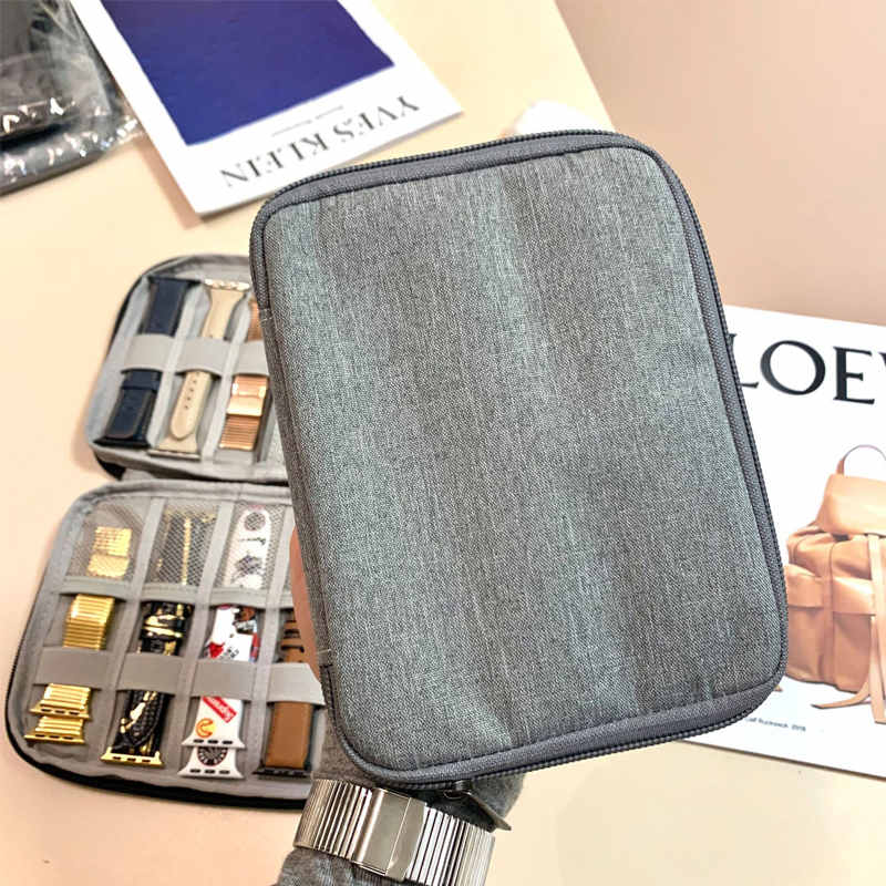Watch Bands Storage Bag 10-15 Watch Strap Organizer Waterproof Travel Wirstband Pouch for iWatch Bands and Accessories-Grey