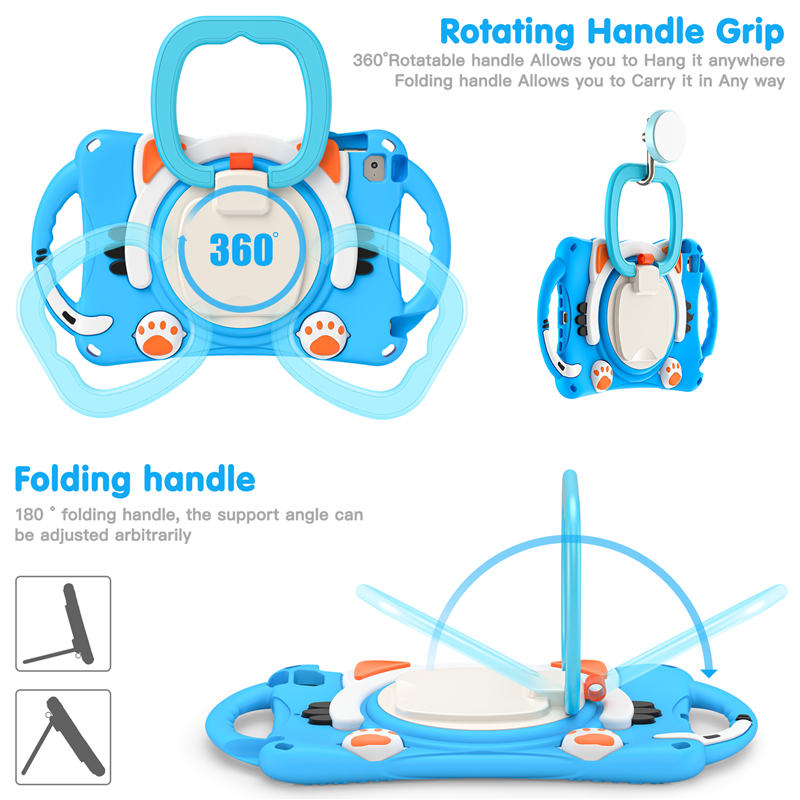 CatB Silicone Case For iPad Mini 5 4 3 2 1 Shockproof Shoulder Strap Handle Stand-Light Blue