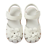 Flat Sandals for Toddler Girls Closed-Toe with Flower Summer Shoes-White