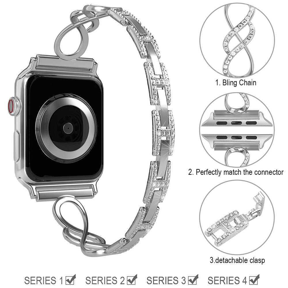 8 Shape Watch Band Stainless Steel Wristbands for Apple IWatch Series SE/1/2/3/4/5/6 For Women-Silver