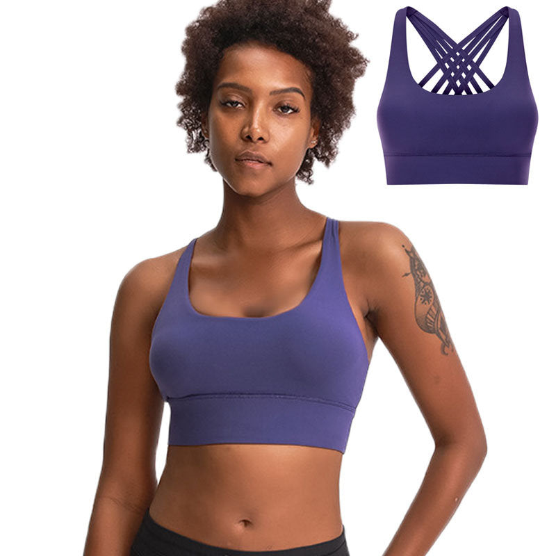 High Support Sports Bras Breathable Strappy Crisscross Back Tops-Purple