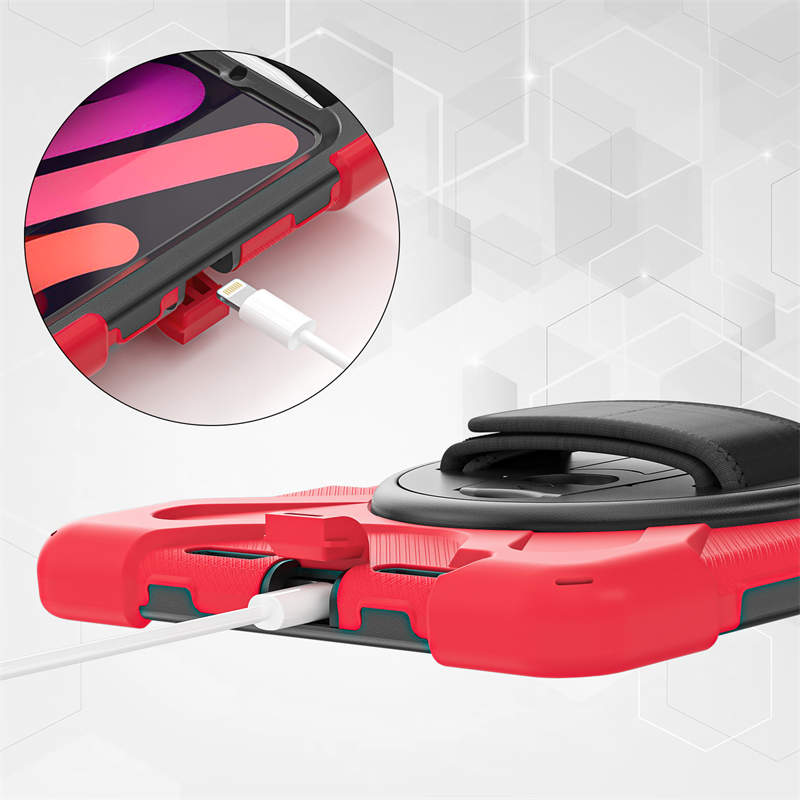iPad Shockproof Case For iPad Mini 6 With Pencil Holder Kickstand/Shoulder Strap-Red