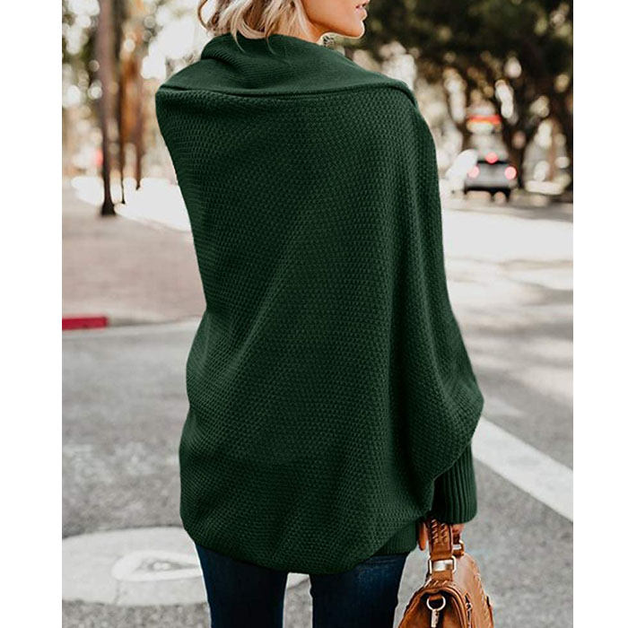 Women's Batwing Knitted Oversized Slouchy Solid Cardigan Sweater Knit Outwear-Green
