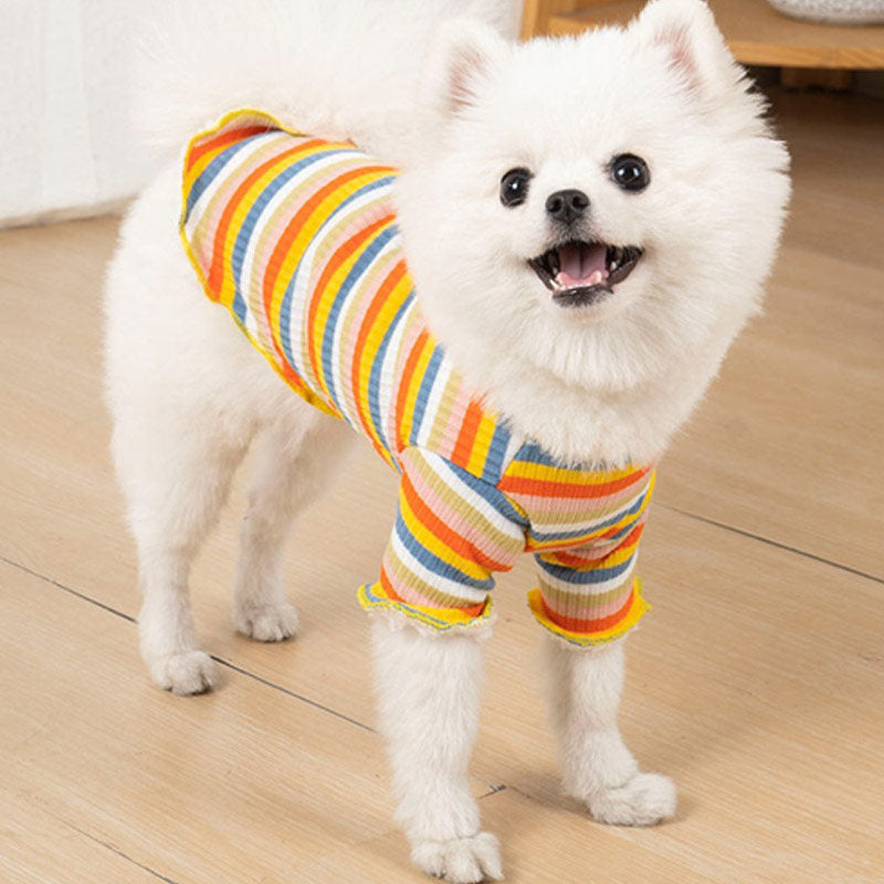 Turtleneck Pet Sweatshirt Striped Fleece Lined Warm Dog Pullover-Yellow