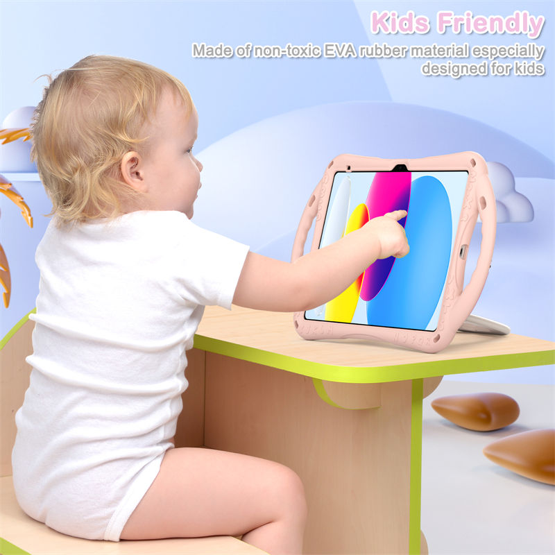 Cat Tablet Case For iPad 10th Kids Friendly with Handle Stand-Pink