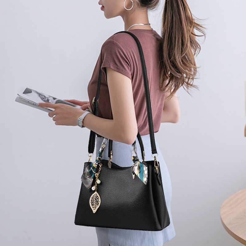 Womens Fashion Leather Purses and Handbags Top Handle Satchel Tote Bags-Black