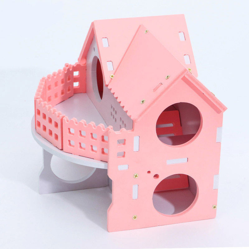 Hamster Hideout Wooden Double-Deck House-Pink