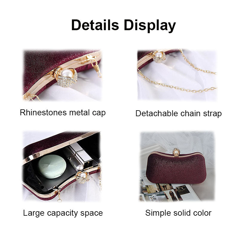 Velvet Evening Bags for Women With Flower Rhinestone Pearl for Party Wedding-WineRed