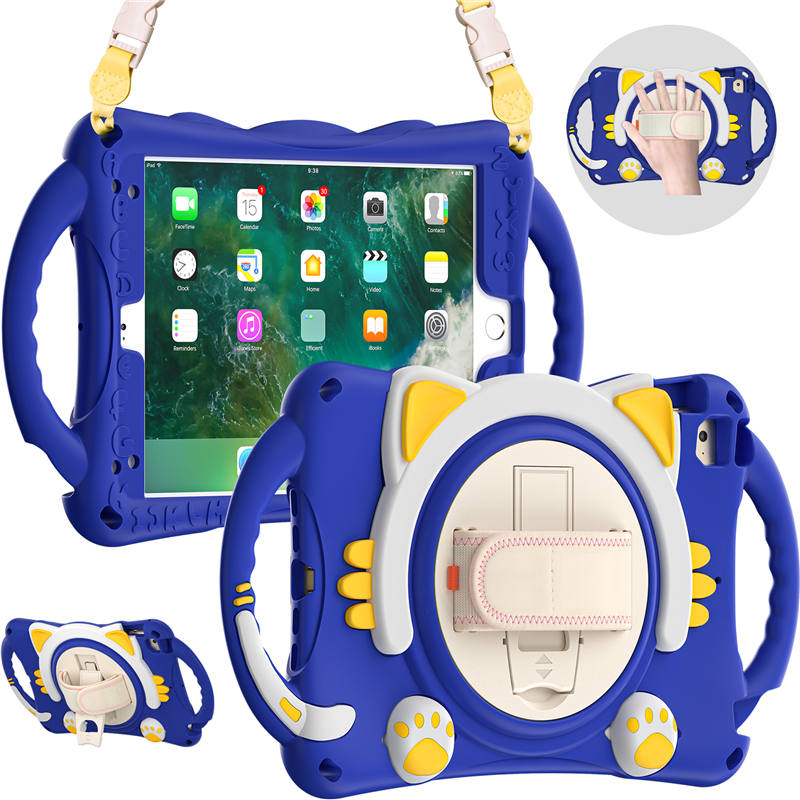 CatA iPad Silicone Case For iPad Mini 5 4 3 2 1 Built-in Handle Stand With a Strap-Dark Blue