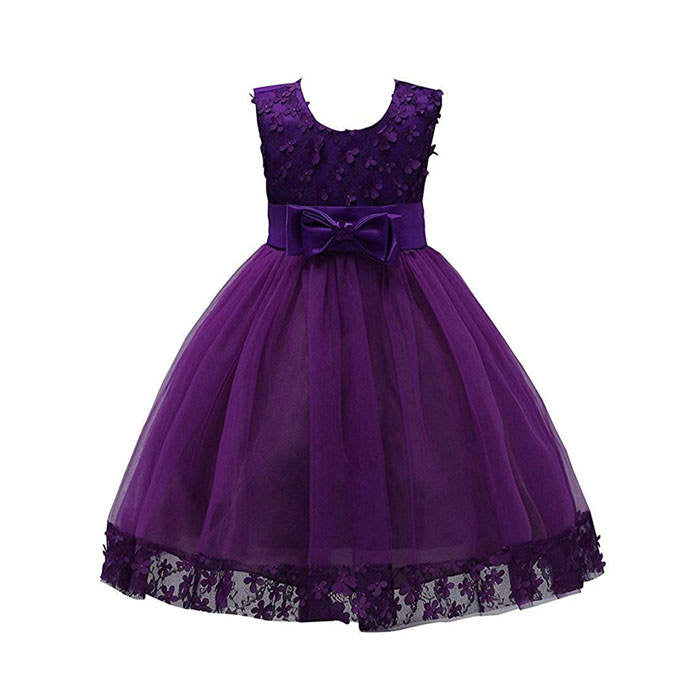 Girls Tulle Lace Flower Princess Wedding Dress For Toddler And Baby Girl-Dark Purple