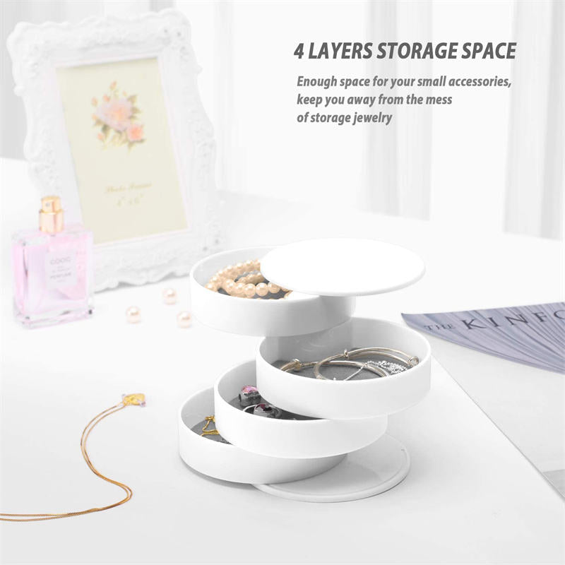 Home & LivingJewelry Storage Box 4-Layer Rotatable Jewelry Accessory Organizer Tray with Lid for Rings Bracelets -White