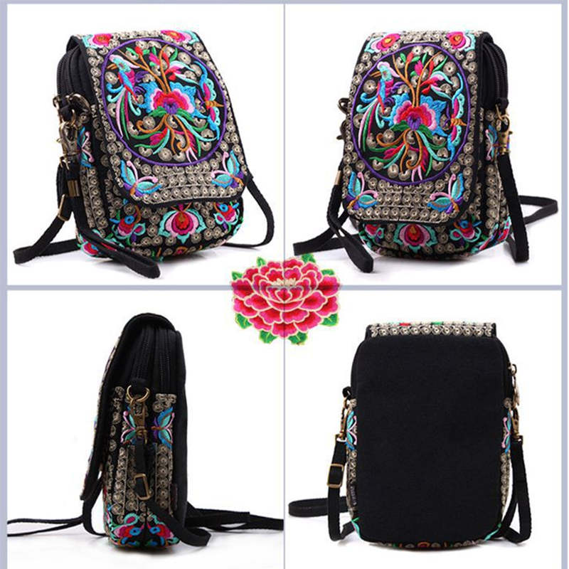 Embroidered Cute Mini Crossbody Bag for Women Small Cell-phone Pouch Coin Purse-C