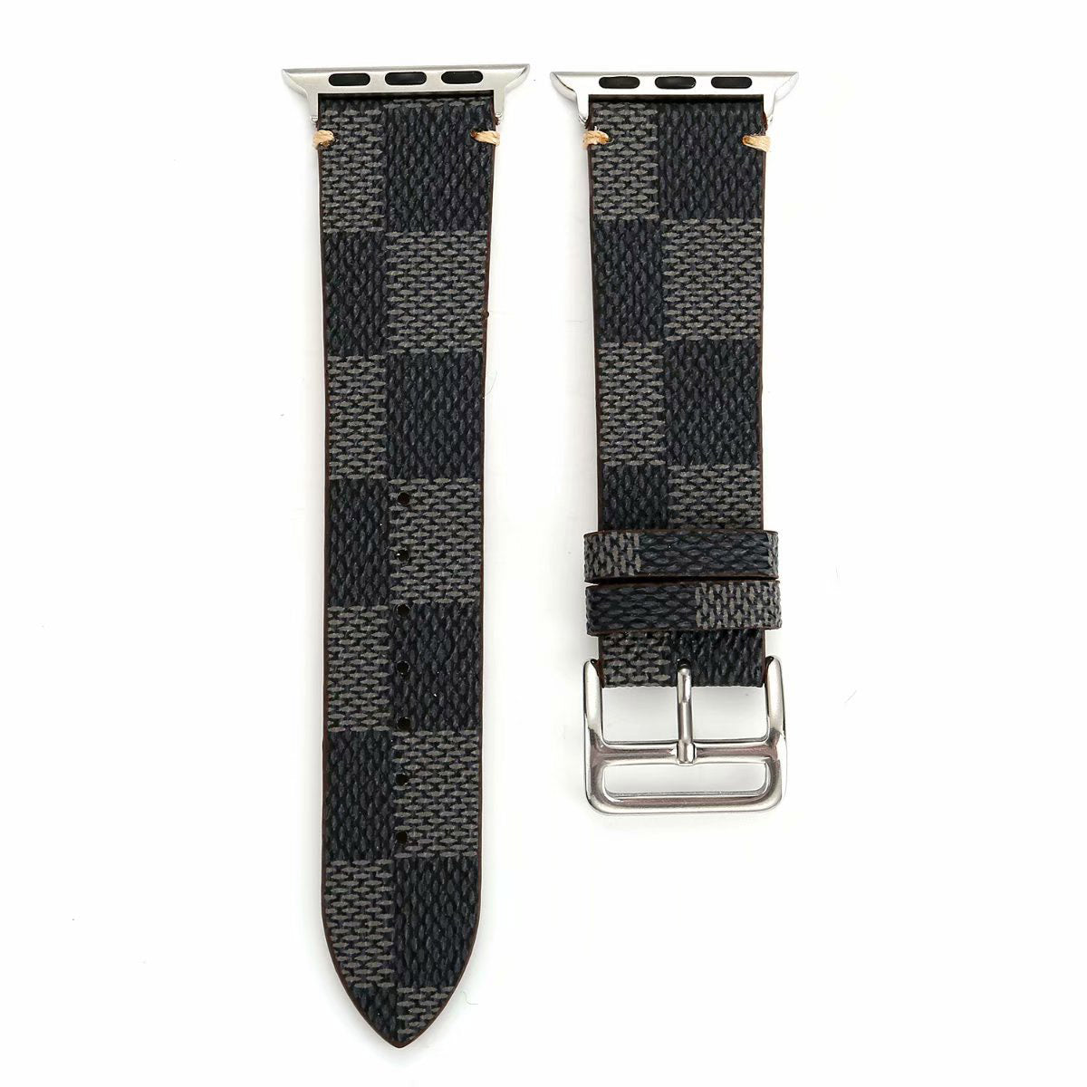 Checkered Pattern PU Leather Watch Band Microfiber Design For Apple Watch SE/6/5/4/3/2/1(Black)