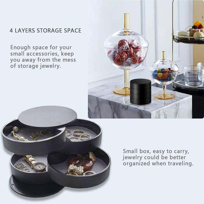 Earring Holder Simple 4-Layer Rotating Travel Jewelry Box-White