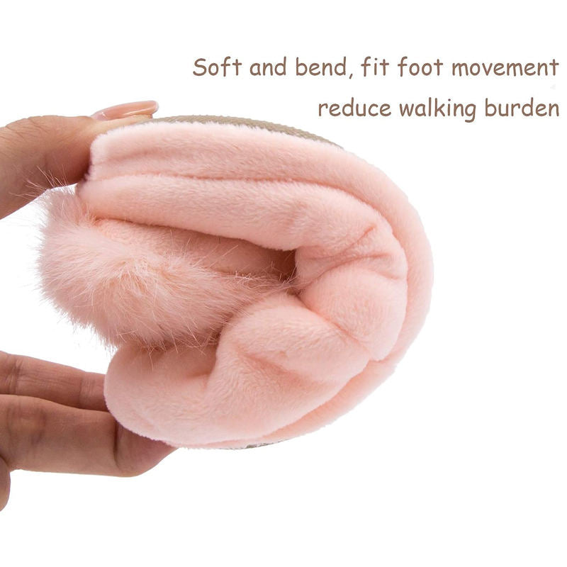 Fuzzy Rabbit Slippers for Toddler Girls Anti-Slip Warm House Shoes-Pink
