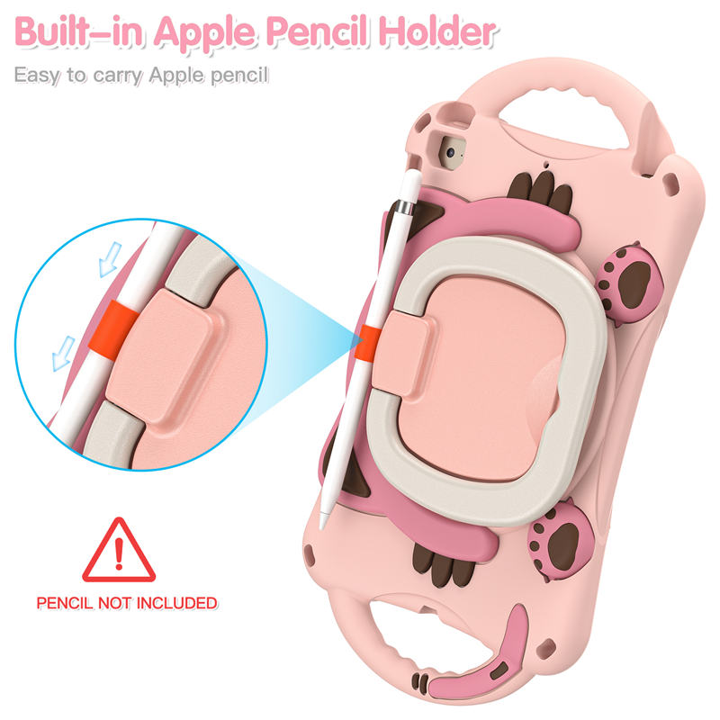 CatB Silicone Case For iPad Mini 5 4 3 2 1 Shockproof Shoulder Strap Handle Stand-Pink