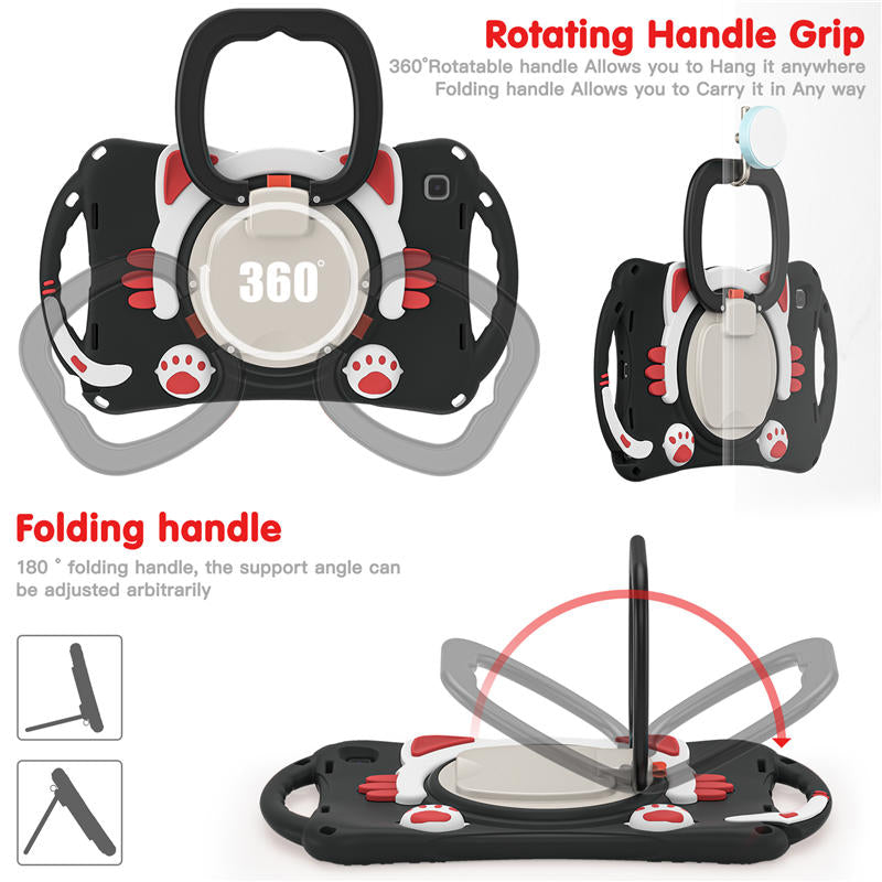 CatB Samsung Tablt Case for Tab A7 10.4 T500/T505/T507/T505N Shockproof Shoulder Strap Handle Stand-Black Red