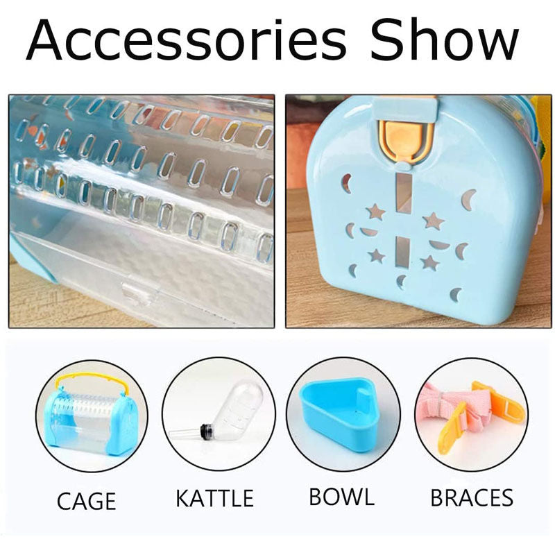 Portable Carrier Hamster Case Cage with Strap and Water Bottle-BeltOrange