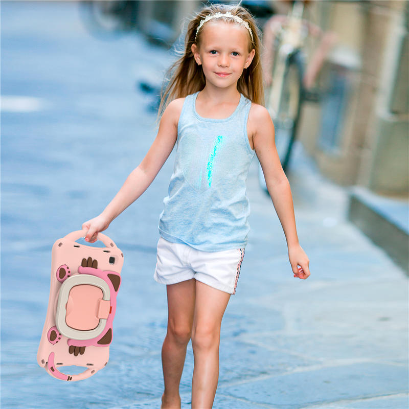 CatB Samsung Tablt Case for Tab A7 10.4 T500/T505/T507/T505N Shockproof Shoulder Strap Handle Stand-Pink