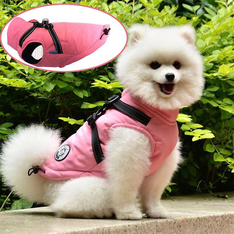 Dog Vest Harness for Winter Windproof Fleece Lined Warm Puppy Jacket-Pink