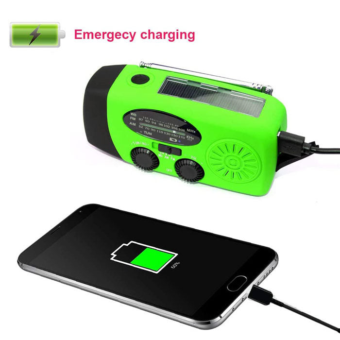 Weather Radio Hand Crank Self Powered Solar Emergency Radios With LED Flashlight-Green