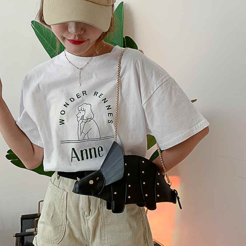 Dinosaur Shape Crossbody Shoulder Bag Women Pu Leather Rivet Chic Clutch-Black