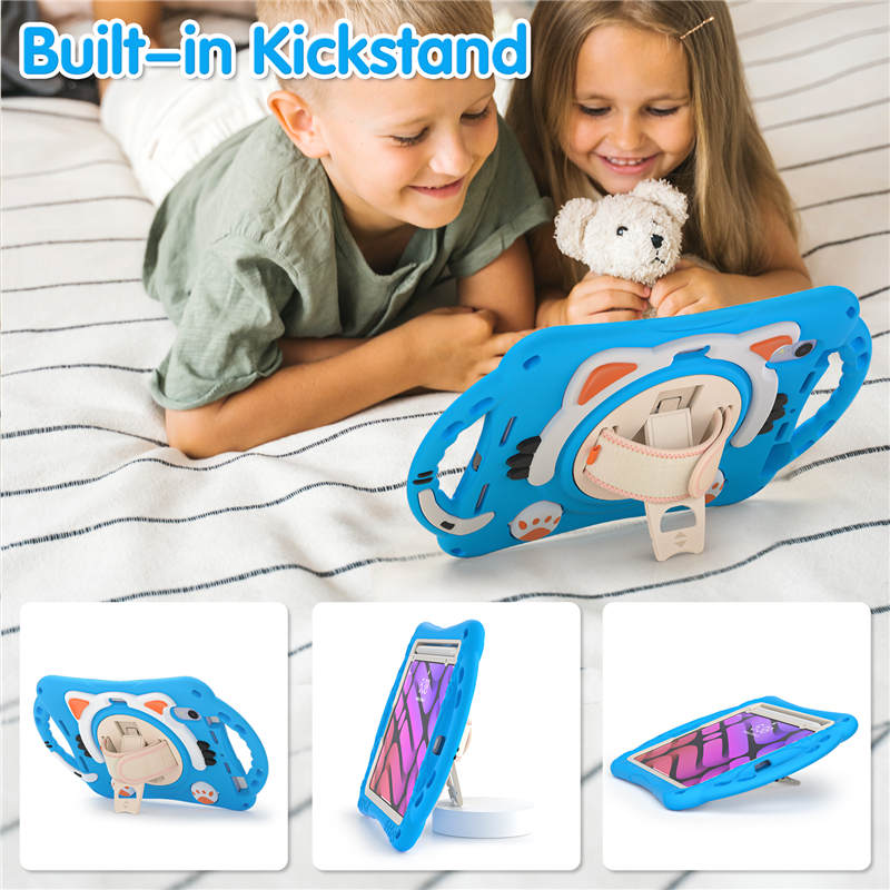CatA iPad Silicone Case For iPad Mini 6 Built-in Handle Stand With a Strap-Light Blue