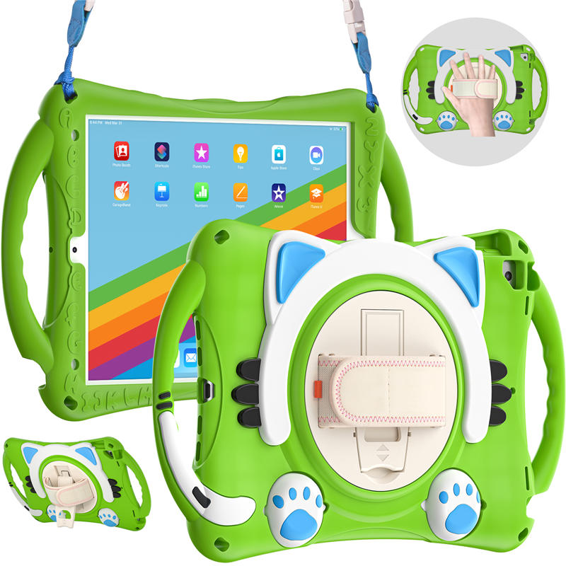 CatA iPad Silicone Case For iPad 10.2 Air10.5 Pro10.5 Built-in Handle Stand With a Strap-Green