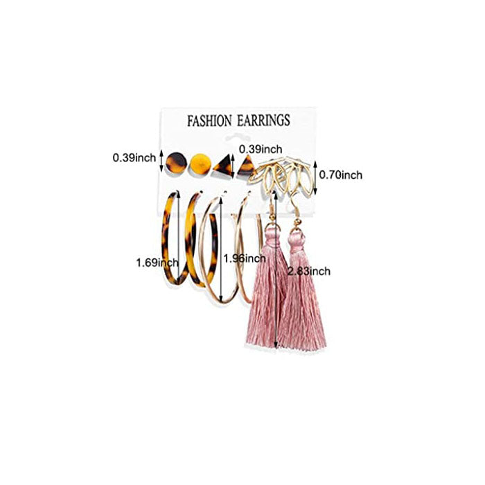 6 Pairs Fashion Earrings Set with Tassel Dangle Hoop Earrings Colorful Statement Earrings Studs-(Style 2)