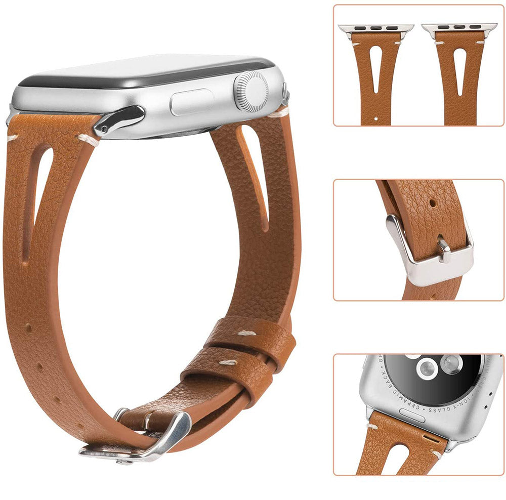 Fashion Triangle Hole Leather Watch Band For Apple Watch SE/6/5/4/3/2/1(Brown)