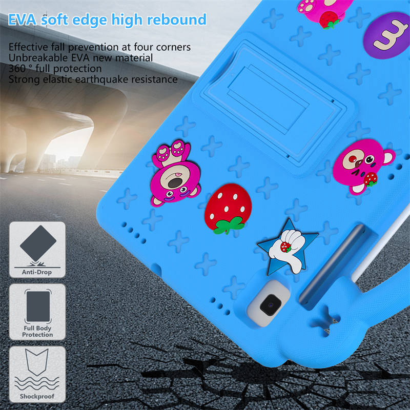 Strawberry Tablet Case with Holder Shoulder Strap for Samsung Galaxy Tab A7 10.4(2020)/TAB S6 lite 10.4(2020/2022/S6 10.5(2019)/S5E 10.5(2019)-Blue