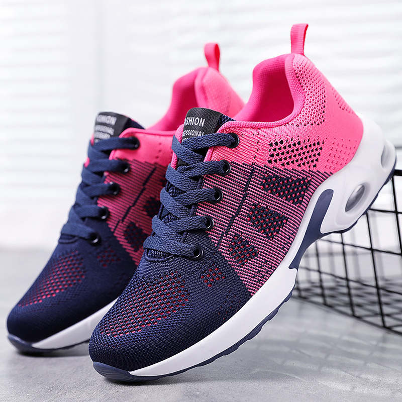 Womens Jogging Shoes Mesh Casual Lightweight Cushioned Sneakers-Blue Red
