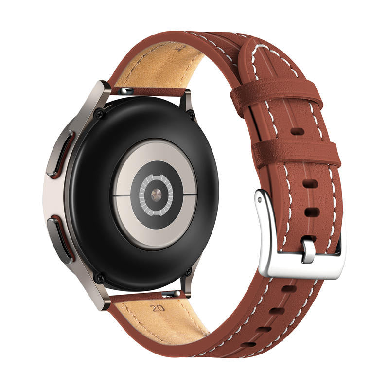 Genuine Leather Watchband Groove for Galaxy Watch 42mm/Samsung Gear S3-Brown