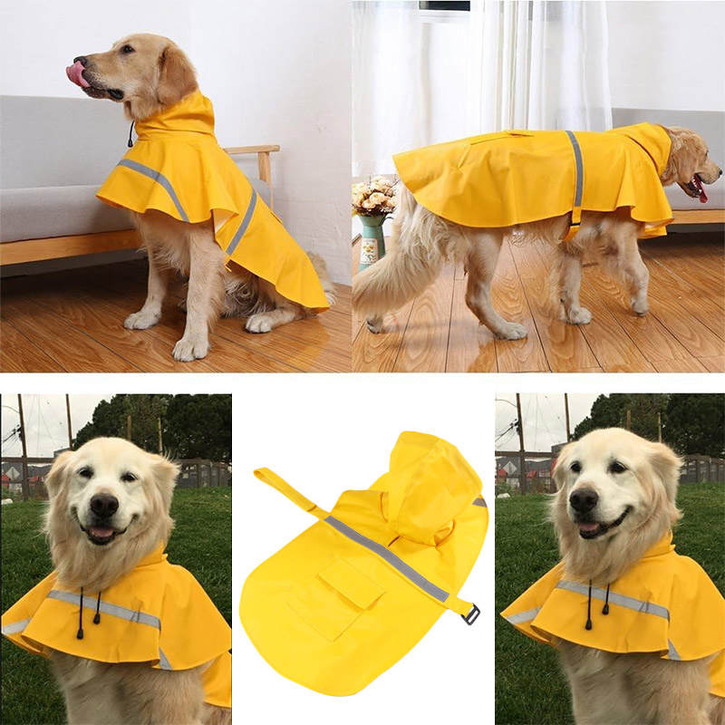 Dog Raincoats Hooded Adjustable Waterproof with Reflective Strip Poncho-Yellow