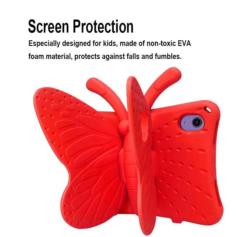 iPad Case For iPad Mini 6 Cartoon 3D Butterfly EVA Proof Shockproof Case with Bracket-Red