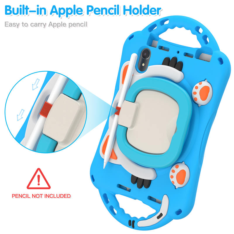 CatB Silicone Case For iPad Mini 6 Shockproof Shoulder Strap Handle Stand-Light Blue